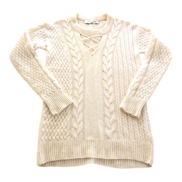 Prabal Gurung RARE 100% Cashmere Knit V-Neck Fisherman Pullover Cream Sweater S - Picture 2 of 13